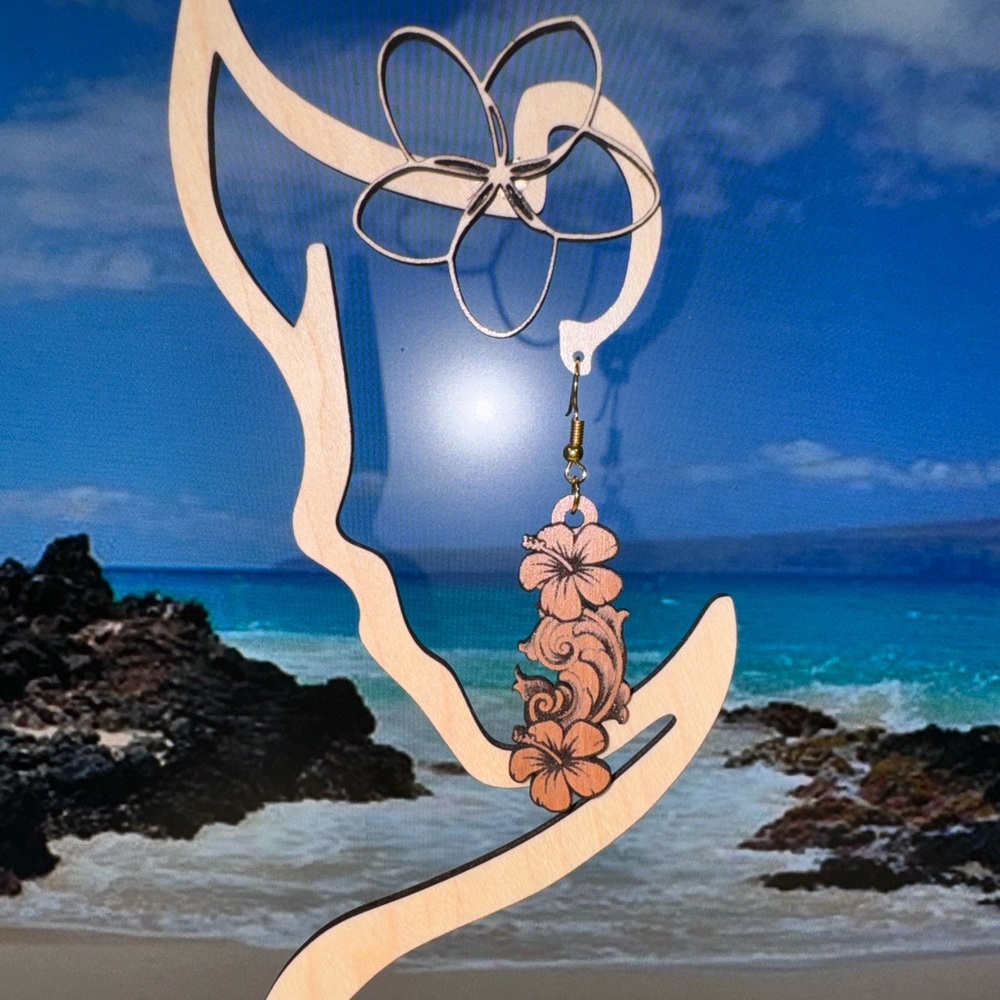 Handmade Hawaiian Hibiscus with Filigree dangle earrings
